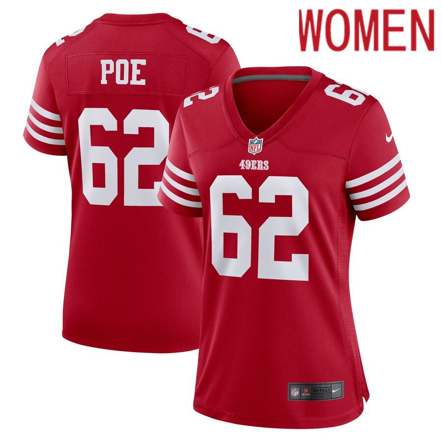 Women San Francisco 49ers #62 Jason Poe Nike Scarlet Game Player NFL Jersey